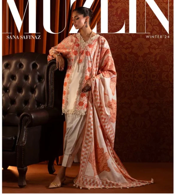 Unstitched Muzlin Fall Winter 3 Piece Suit