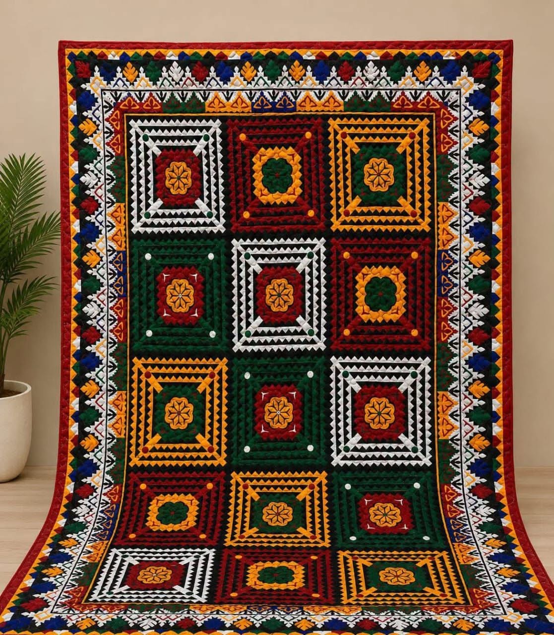 Sindhi Embroidered Single Bed Rilli Print Textile - Image 2