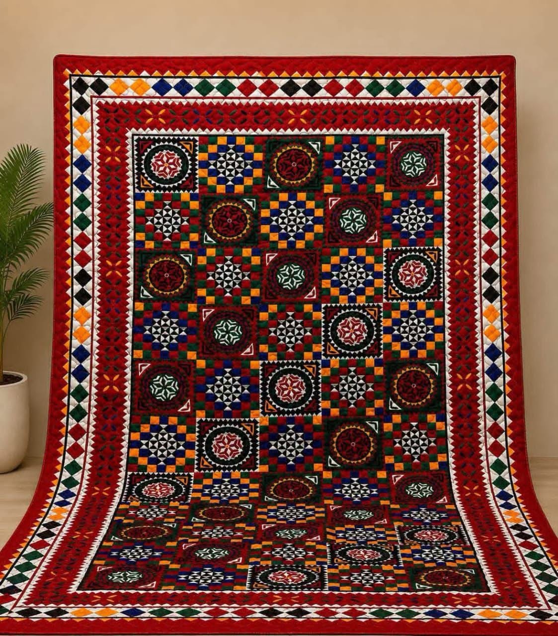 Sindhi Embroidered Single Bed Rilli Print Textile - Image 6