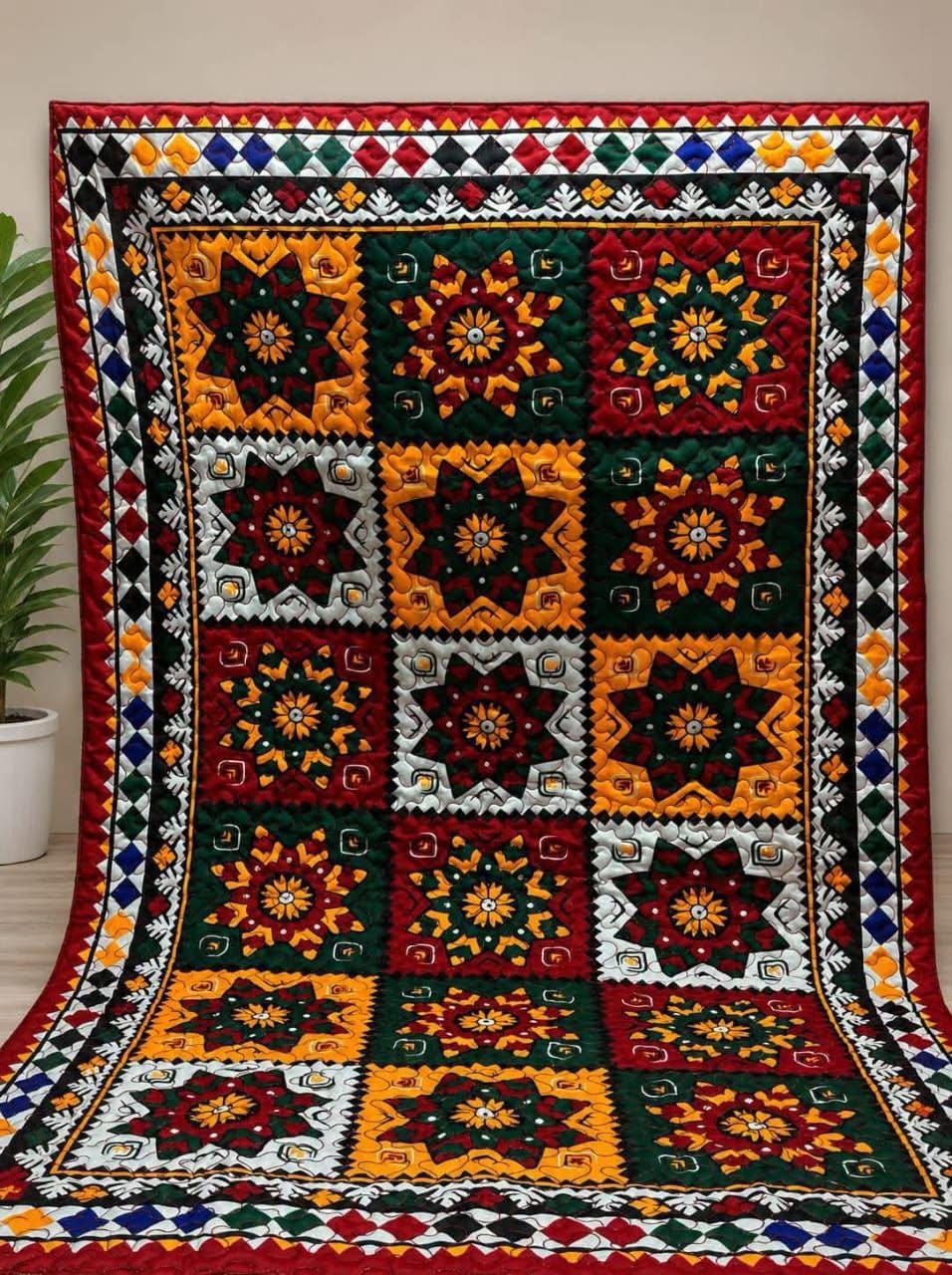Sindhi Embroidered Single Bed Rilli Print Textile - Image 4