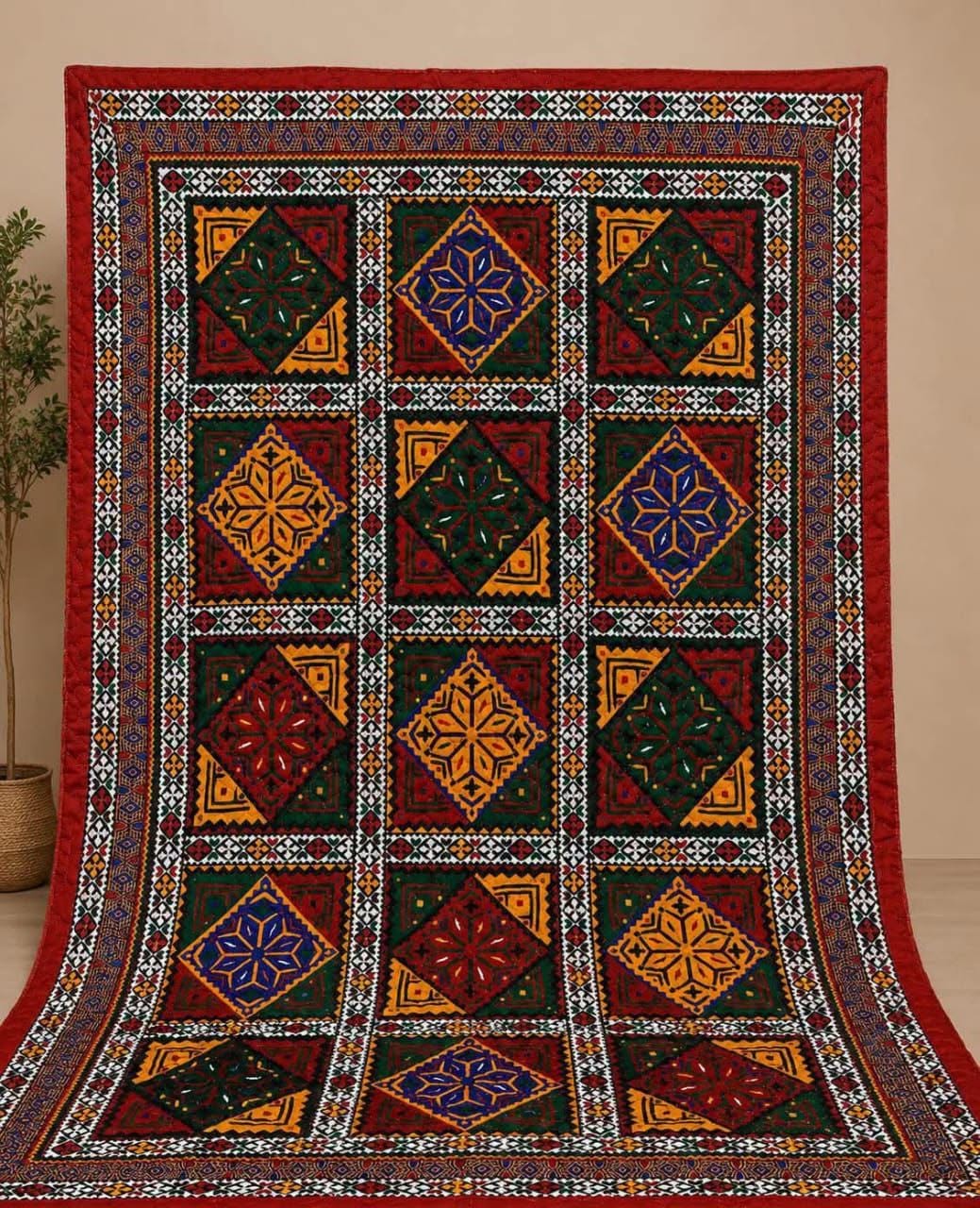 Sindhi Embroidered Single Bed Rilli Print Textile - Image 3